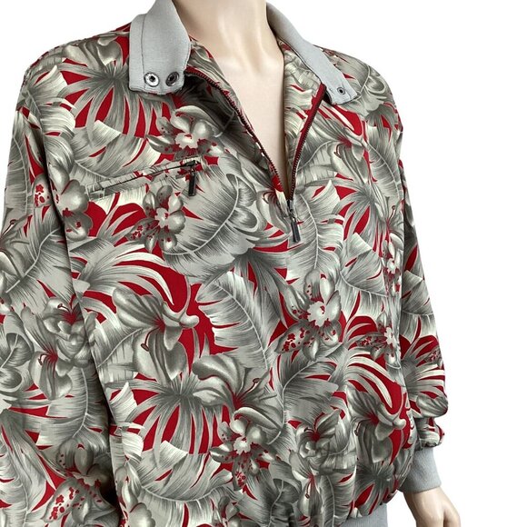Tehama Tropical Floral Pullover Jacket Size Medium Red & Gray Nancy Haley - Picture 5 of 7